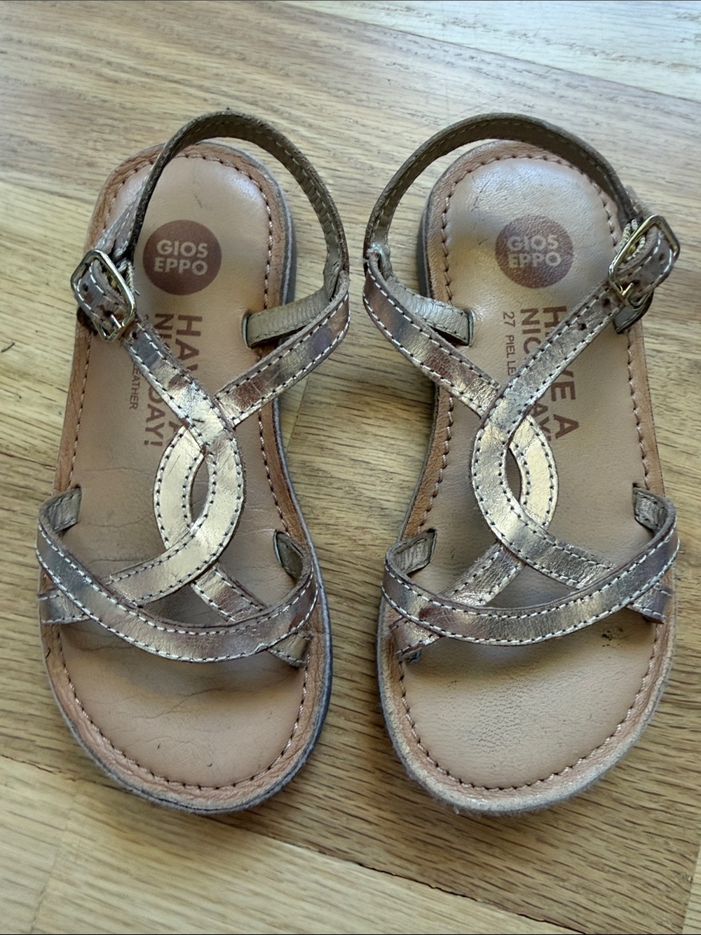 GIOSEPPO Girls Metallic Rose Gold Quality Italian Leather Sandals size EUR 27